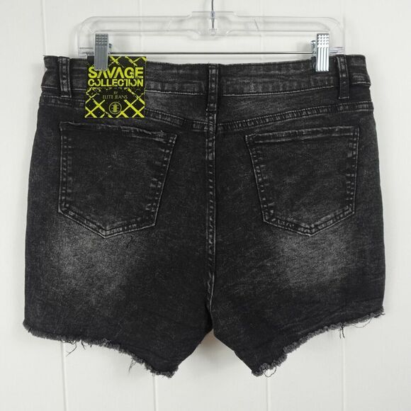 Elite Jeans Savage Collection Womens Black Distressed Shorts Size 32 - Picture 6 of 10